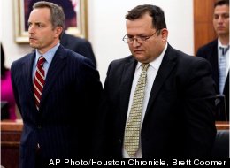 Raul Rodriguez, right, stands with his attorney Bill Stradley as he is found guilty of killing Kelly Danaher Wednesday, June 13, 2012, in Houston. A jury convicted Rodriguez of murdering his neighbor during a confrontation outside the neighbor's home two years ago, rejecting his claim that he was within his rights to fatally shoot the man under Texas' version of a stand-your-ground law.