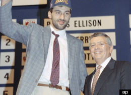 Vlade Divac gives a thumbs up as the Los Angeles Lakers pick in the NBA Draft in New York, June 28, 1989.