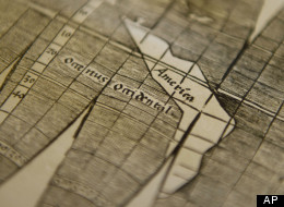 A 500-year old world map by cartographer Martin Waldseemueller of Freiburg Mueller (1470-1522) is on display at the University Library in Munich on Tuesday, July 3, 2012. (Lukas Barth/DAPD)