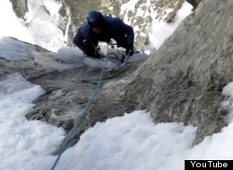 Screenshot of lucky ice climber just as ice sheet gives way.