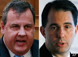 Republican Steve Lonegan is calling on Gov. Chris Christie, left, to channel Gov. Scott Walker, right.