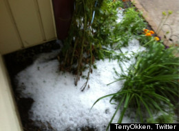 Thunder, lightning, flash floods and hail hit Edmonton early Thursday morning. (@TerryOkken, Twitter)