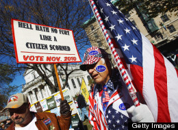 Tea Party members protest in Waterbury, Conn., ahead of the 2010 midterm elections.