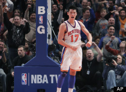 New York Knicks' Jeremy Lin during the second half of an NBA basketball game in New York, Sunday, Feb. 19, 2012. The KNicks beat the Mavericks 104-97. (AP Photo/Seth Wenig)