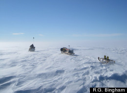 What wonders lie beneath? Radar equipment is driven across Antarctic ice during field work that revealed a massive rift.