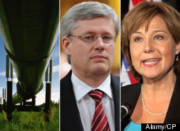 The disagreement between Christy Clark and Alison Redford over the Northern Gateway pipeline puts Stephen Harper in a delicate position with no easy way out. (Alamy/CP)