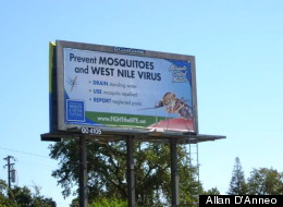A billboard in Carmichael, Calif., educates residents about West Nile virus prevention.