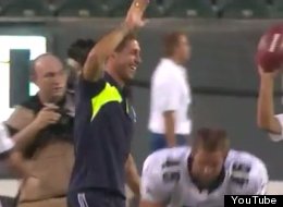 Real Madrid defender Sergio Ramos celebrates after successfully kicking a field goal with the Philadelphia Eagles at Lincoln Financial Field.