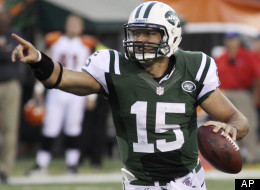 New York Jets quarterback Tim Tebow looks downfield in the first half of an NFL preseason football game against the Cincinnati Bengals, Friday, Aug. 10, 2012, in Cincinnati.