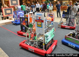 Robotics teams from Detroit's Finney and Cass Tech high schools as well as Lake Orion, Andover/Lahser and the International Academyin Bloomfield Hills compete in a robotics exhibition at Detroit's Compuware building on August 14, 2012. The event was sponsored by Quicken Loans and featured basketball-shooting robots that competed in last year's FIRST Robotics competition.