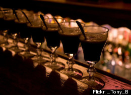 Tosca's famous cappuccinos lined up on the bar.