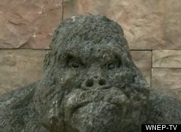 Patricia Rudalavage's beloved lava-rock statue Greystone was returned to her Scranton-area home on Thursday. The statue had bullet holes in its head, stomach and extremities but is still standing.