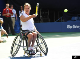 Five-time Paralympics tennis champion Esther Vergeer participates in Arthur Ashe Kids Day at the USTA Billie Jean King National Tennis Center on Saturday, Aug. 28, 2010 in New York. (AP Photo/Evan Agostini)