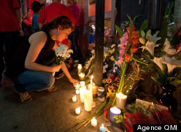 Quebec election shooting victim Denis Blanchette is remembered at a candlelight vigil Wednesday evening outside the club where he was killed (QMI)