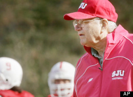 St. John's University head football coach John Gagliardi watches practice Friday, Oct. 6, 2006 in Collegeville, Minn. (AP Photo/Jim Mone)