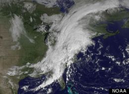 The GOES satellite captured this image of a large system of rain and thunderstorms over the East Coast on Sept. 18, 2012, that is unusual for this time of year, and is likely to produce much rain and strong winds.