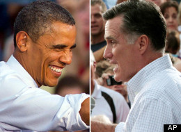 In these Aug. 2012 file photos, President Barack Obama and Republican presidential candidate, former Massachusetts Gov. Mitt Romney, right, campaign in swing states, Obama in Leesburg, Va., and Romney in Waukesha, Wis. (AP Photos)