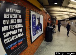 An ad in New York Subway saying'In any war between the civilized man and the savage, support the civilized man. Support Israel. Defeat Jihad ” in New York on September 24, 2012. The defeat Jihad' ad, is the work of the Pamela Geller–led group American Freedom Defense Initiative. (Photo by TIMOTHY A. CLARY/AFP/Getty Images)