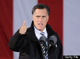 LANCASTER, OH - OCTOBER 12: Republican presidential candidate, former Massachusetts Gov. Mitt Romney speaks on stage during a town square rally on October 12, 2012 in Lancaster, Ohio. (Photo by Jamie Sabau/Getty Images)