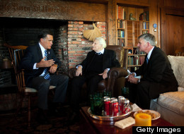 Republican presidential nominee Mitt Romney meets with the Rev. Billy Graham (middle) and the Rev. Franklin Graham in Montreat, N.C., last week.