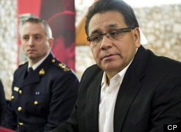Chief Marvin Yellowbird (right) talks during a news conference in Hobbema, Alta., Tuesday, Jan.10, 2011. RCMP announced they have charged three youths in the shooting death of his grandson five-year-old Ethan Yellowbird, who was fatally shot on the Samson Cree First Nation reserve on July 11, 2011. THE CANADIAN PRESS/Ian Jackson