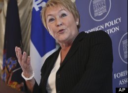 Pauline Marois, Premier of Quebec, delivers the keynote address at the Foriegn Policy Association luncheon on Thursday, Dec. 13, 2012, in New York. (AP Photo/Bebeto Matthews)
