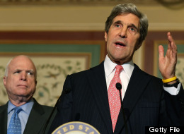 WASHINGTON, DC - DECEMBER 03: Senate Foreign Relations Chairman John Kerry (D-MA) (R), and Sen. John McCain (R-AZ) (L) participate in a news conference with people who have disabilities on Capitol Hill, December 3, 2012 in Washington, DC. (Photo by Mark Wilson/Getty Images)