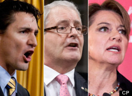 Liberal leadership candidates Justin Trudeau, Marc Garneau and Martha Hall Findlay have all tilted to the right in their campaigns. (CP)