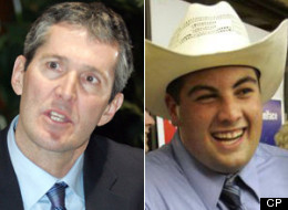 Manitoba Tory Leader Brian Pallister (left) says online comments last week by Braydon Mazurkiewich are abhorrent and do not reflect the views of the Progressive Conservative party, but he won't apologize for them. (CP)