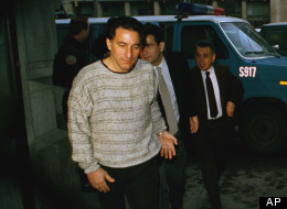 Joseph Ligambi, left, entering Philadelphia City Hall on April 6, 1989 for sentencing.
