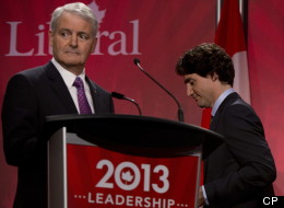 Liberal leadership candidate Marc Garneau looks away following a debate with fellow candidate Justin Trudeau during the federal Liberal debate in Vancouver. (THE CANADIAN PRESS/Jonathan Hayward)