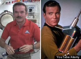 Astronaut Chris Hadfield and Captain Kirk, AKA William Shatner, chatted by phone about space travel. (YouTube/Alamy)
